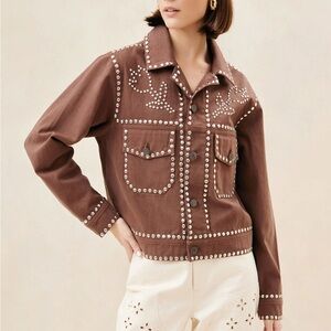 NEW w TAGS loeffler randall Elijah Espresso Studded Denim Jacket sz Small